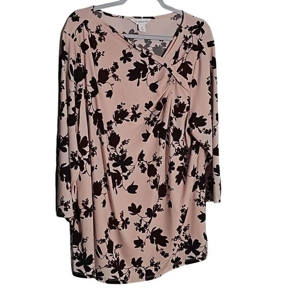 Liz Claiborne Soft Pink, Black Floral Blouse, 2X - Picture 1 of 5